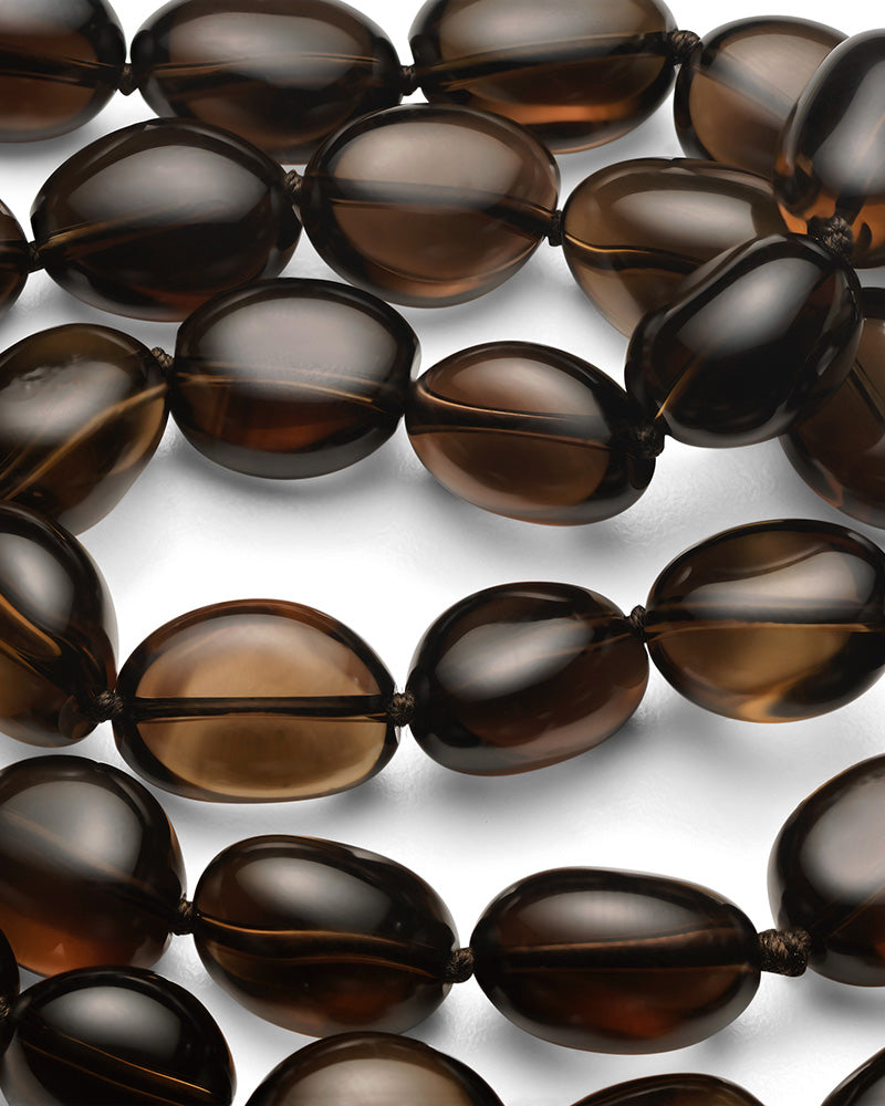 Long Smokey Topaz Beaded Necklace