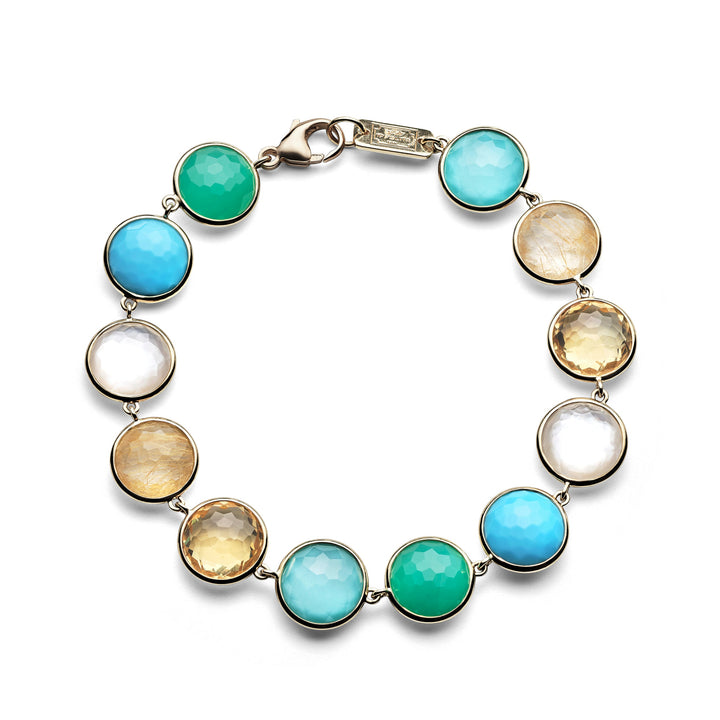 Fronda Multi-Stone 18K Gold Flexible Bracelet, round turquoise, citrine & green stones - Flat Lay | IPPOLITA