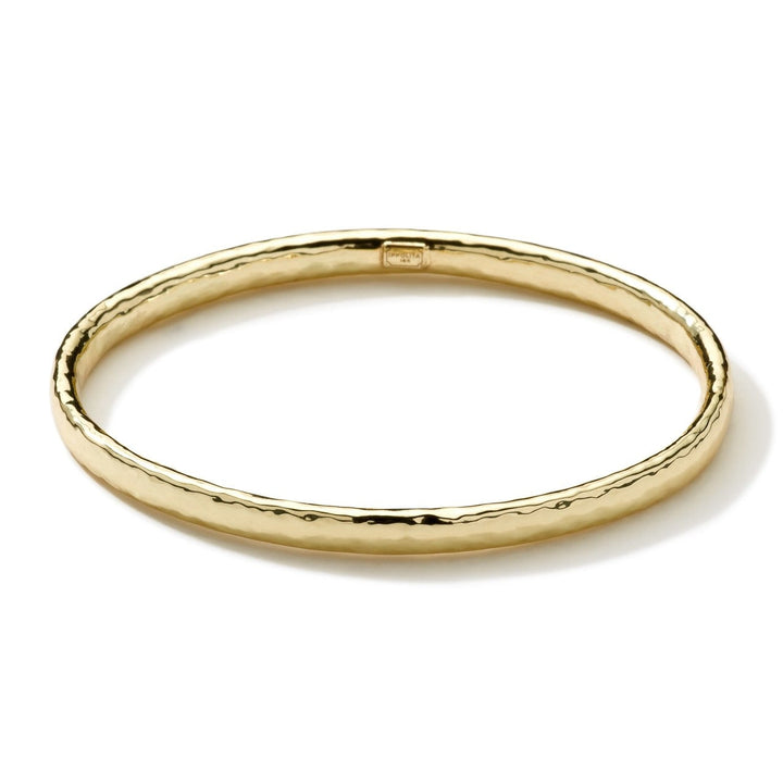 18K Gold Flat Hammered Bangle Bracelet - Side Profile | IPPOLITA