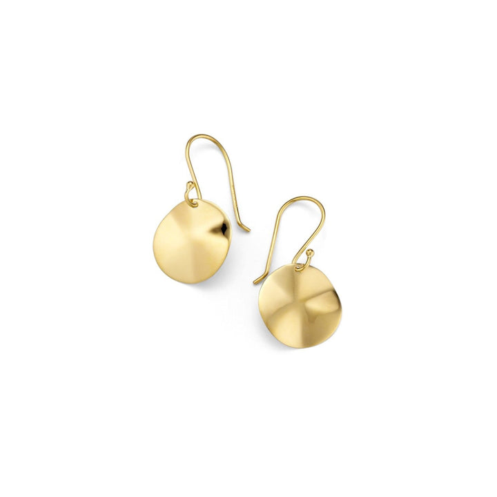 18K Gold Mini Wavy Disc Drop Earrings - Front View | IPPOLITA