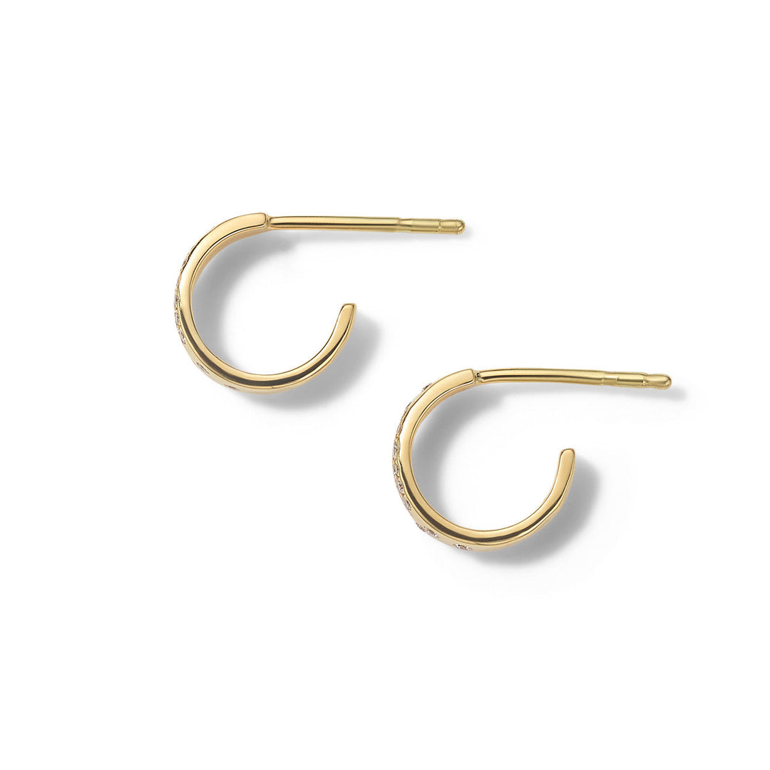 18K Gold Diamond Huggie Earrings showing inner profile and post - Side View | IPPOLITA