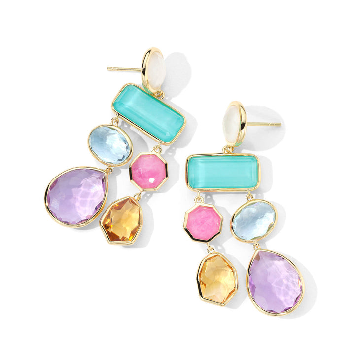 Multi Color Stone 18K Gold Chandelier Earrings - Side Angle | IPPOLITA