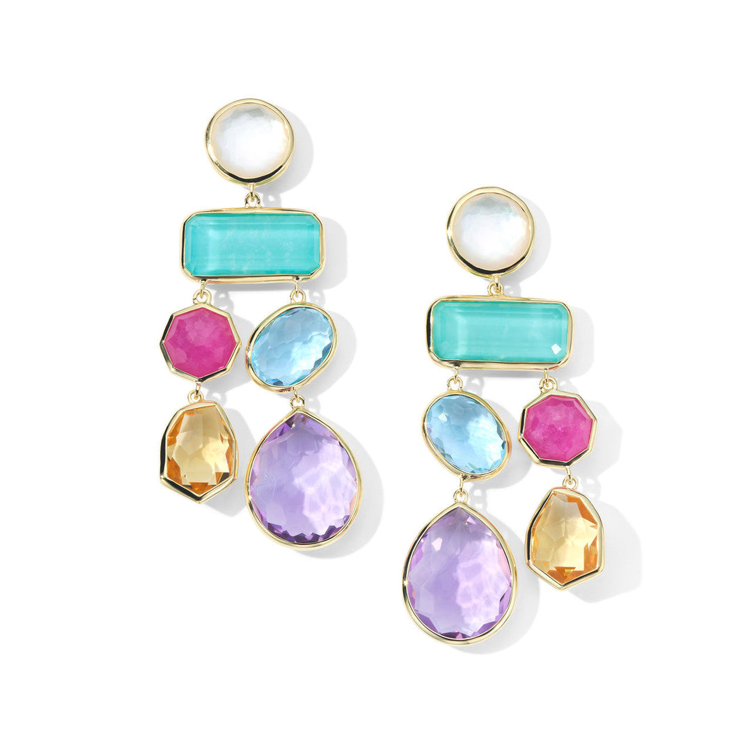 Multi Color Stone 18K Gold Chandelier Earrings - Front View | IPPOLITA