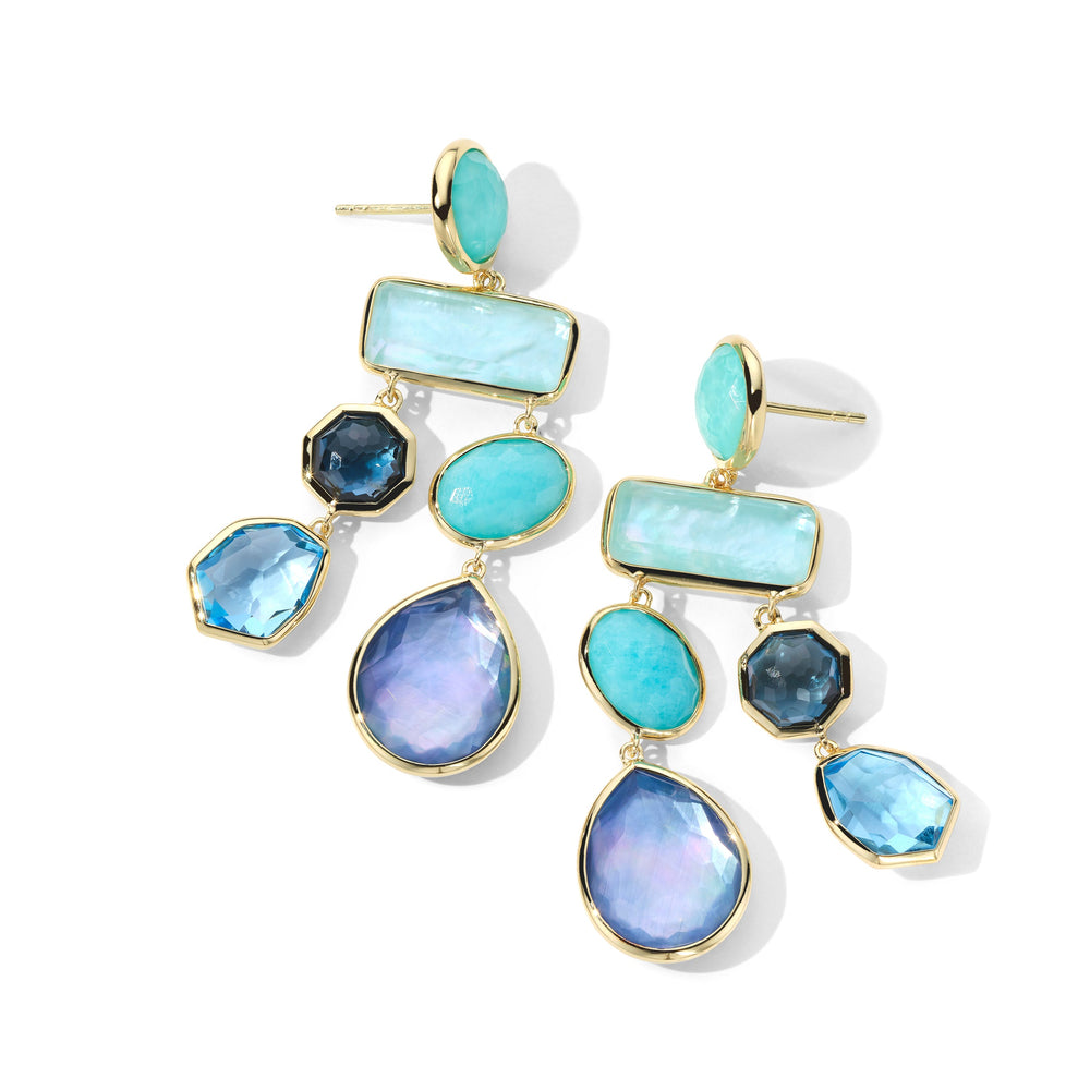 Blue Multi Stone 18K Gold Chandelier Earrings - Side Angle | IPPOLITA