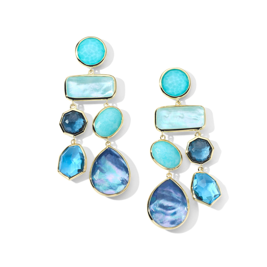 Blue Multi Stone 18K Gold Chandelier Earrings - Front View | IPPOLITA