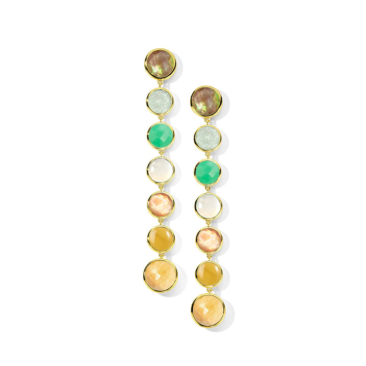 Green Tonal 18K Gold 7-Stone Chandelier Drop Earrings - Front View | IPPOLITA
