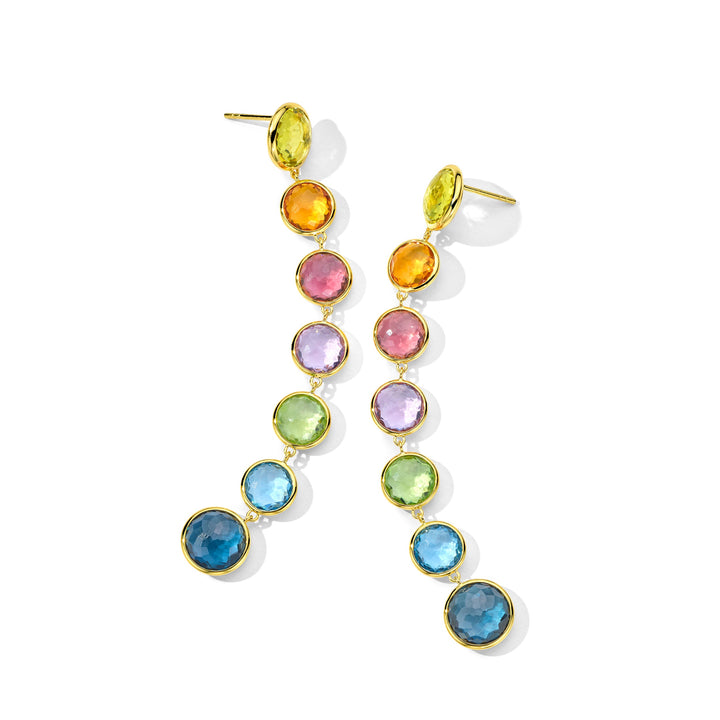 Rainbow 18K Gold 7-Stone Chandelier Drop Earrings - Angled View | IPPOLITA