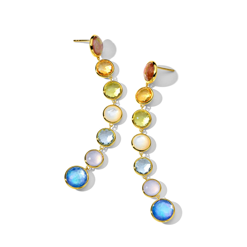 Multicolored 18K Gold 7-Stone Chandelier Drop Earrings - Side Profile | IPPOLITA