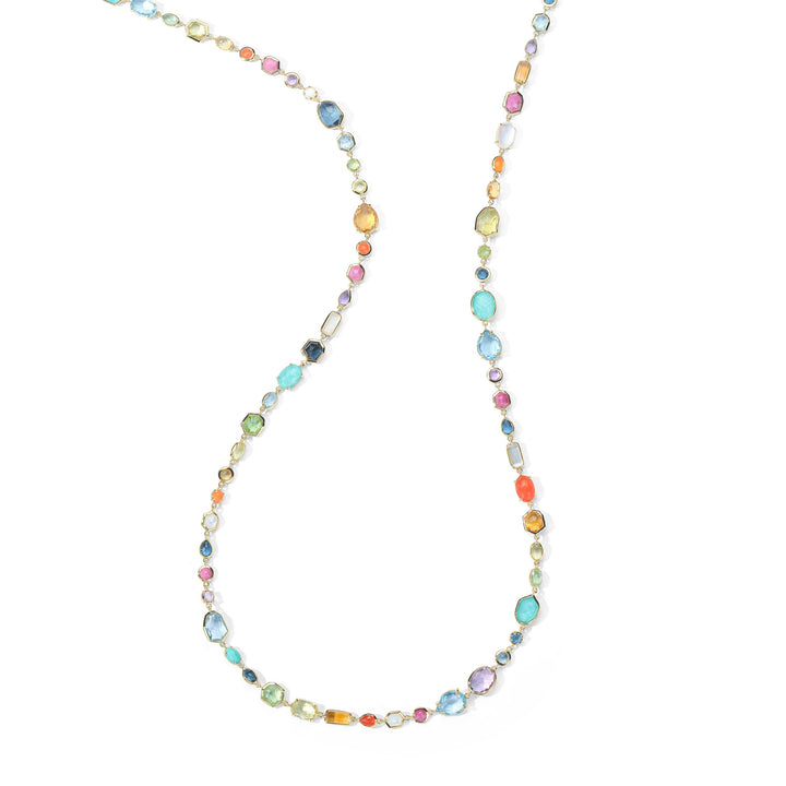 Rainbow Multi-Stone 18K Gold Long Mini Sofia Necklace - Full Length View | IPPOLITA