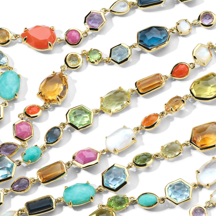 Rainbow Multi-Stone 18K Gold Long Mini Sofia Necklace - Gemstone Detail | IPPOLITA