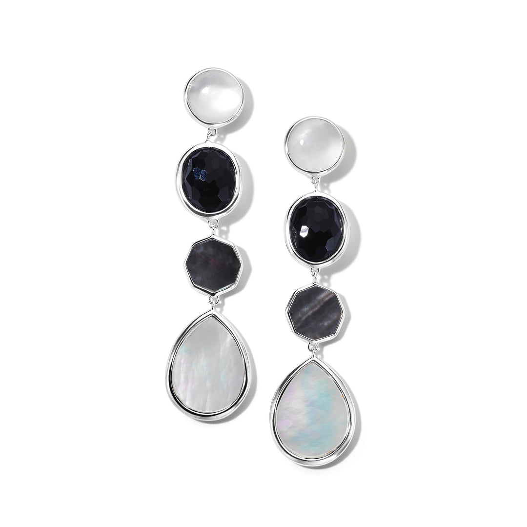 Gala Black Onyx and Mother-of-Pearl Rock Candy Linear Drop Earrings in 925 Silver - Front View | IPPOLITA