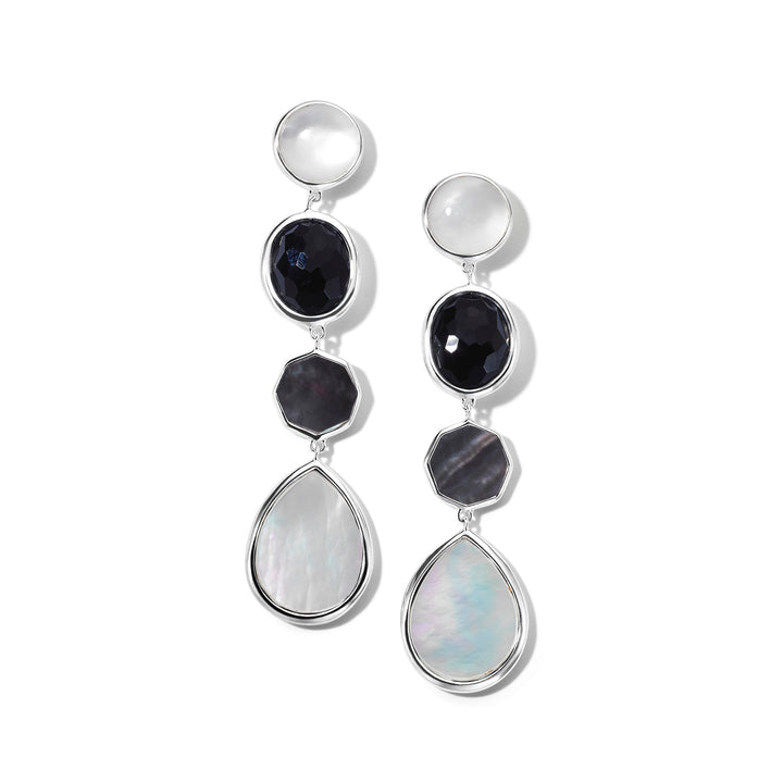 Gala Black Onyx and Mother-of-Pearl Rock Candy Linear Drop Earrings in 925 Silver - Front View | IPPOLITA