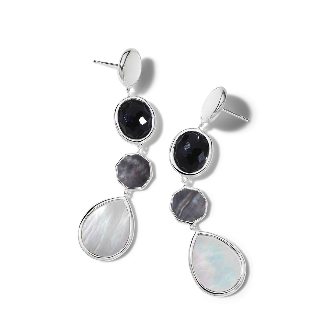 Gala Black Onyx and Mother-of-Pearl Rock Candy Linear Drop Earrings in Silver - Side Angle | IPPOLITA