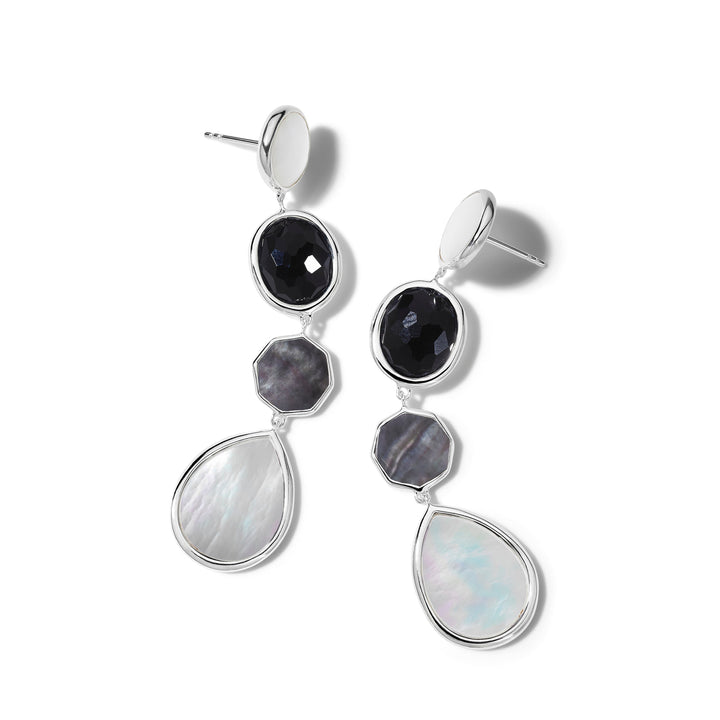 Gala Black Onyx and Mother-of-Pearl Rock Candy Linear Drop Earrings in Silver - Side Angle | IPPOLITA