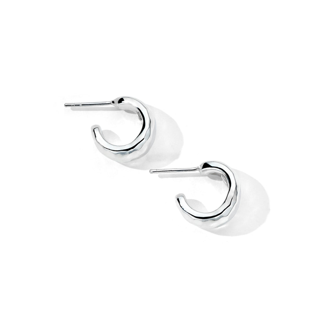 Huggie Hammered Hoop Earrings with Tapered Ends