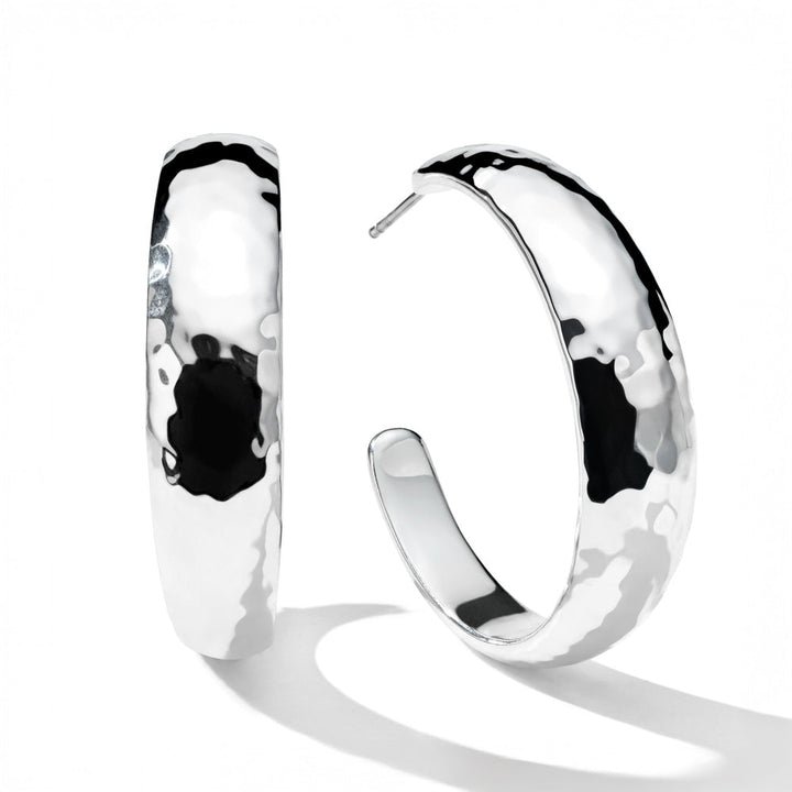 Medium Hammered Hoop Earrings with Tapered Ends