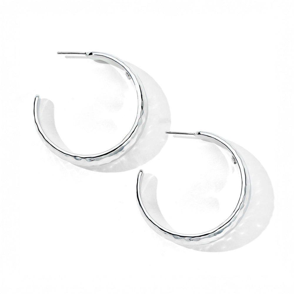 Medium Hammered Hoop Earrings with Tapered Ends