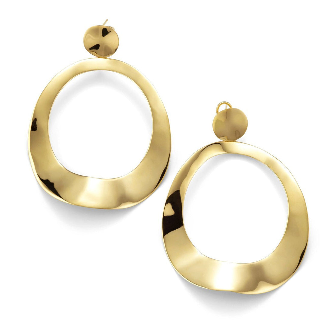 18K Gold Goddess Earrings with Hammered Finish - Front View | IPPOLITA